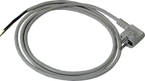 Kabel mit Netzstecker für 230V, geeignet für verschiedene Anwendungen. Einsatz möglich in Geräten der Marke Wolf.